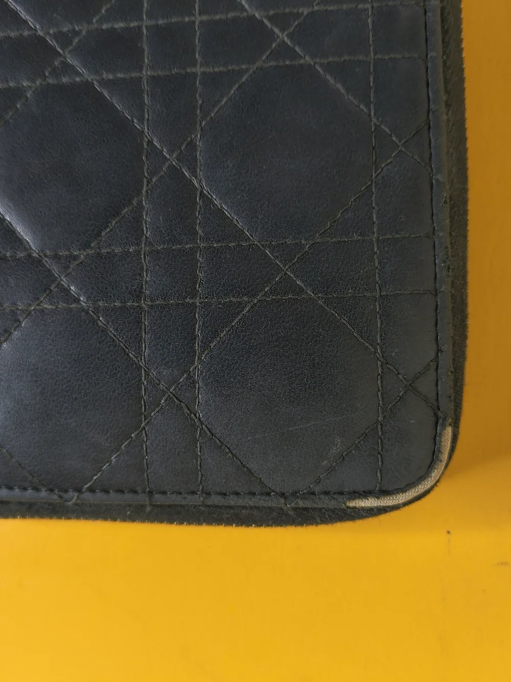 Christian Dior Cannage Black Leather Zip Around Wallet Organizer CD Red Monogram